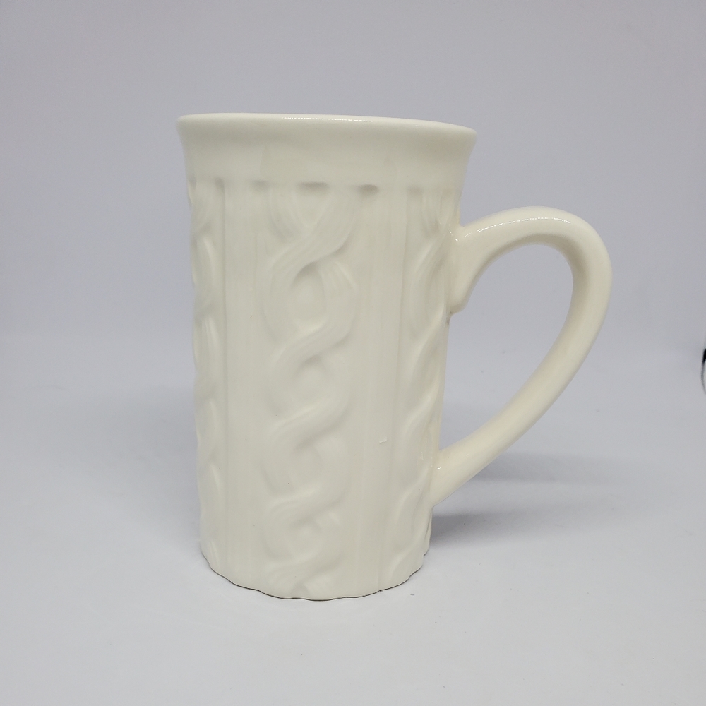BAY ISLAND White Cream Irish Cable Knit Sweater Tall Coffee/Tea Mug
